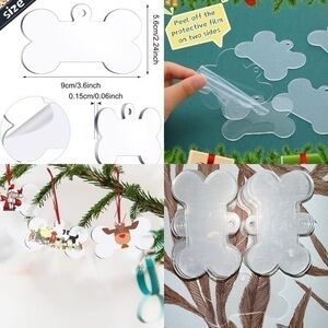 50 Pieces 3.75” Clear Blank Acrylic Dog Bone Christmas Ornaments new